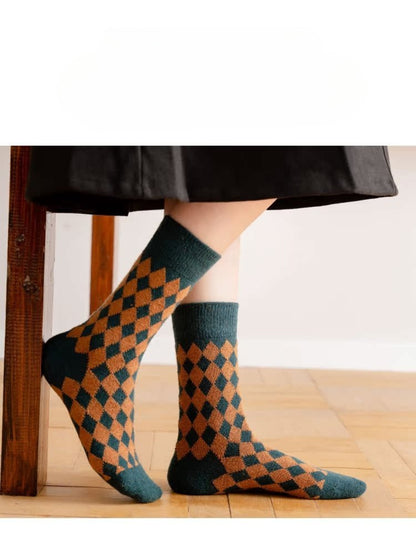 Rufia - Retro Argyle Warm Crew Socks