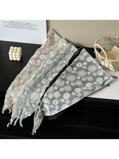 Scarvii - Floral Lace Embroidery Double Layer Triangle Scarf