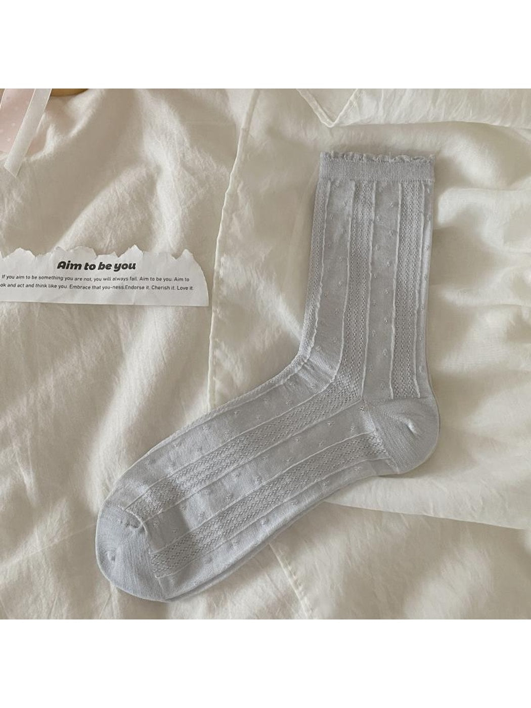 Rufia - Muted Ruffle Solid Color Crew Socks