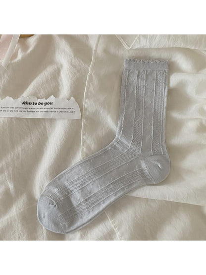 Rufia - Muted Ruffle Solid Color Crew Socks