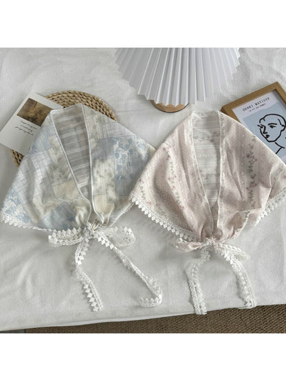 Scarvii - Elegant Floral Print Lace Edge Bandana Scarf