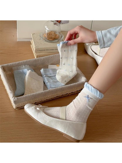 Rufia - Smple Pattern Ruffle Cuffs Crew Socks