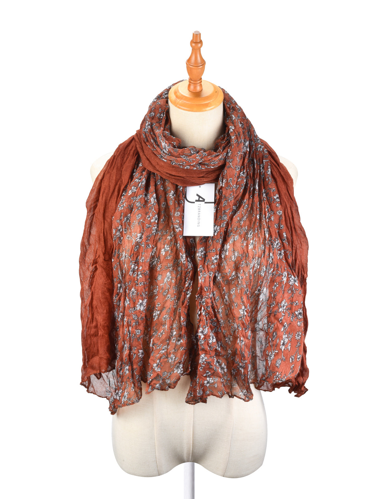 Scarvii - Lightweight Floral Pattern Ruched Scarf