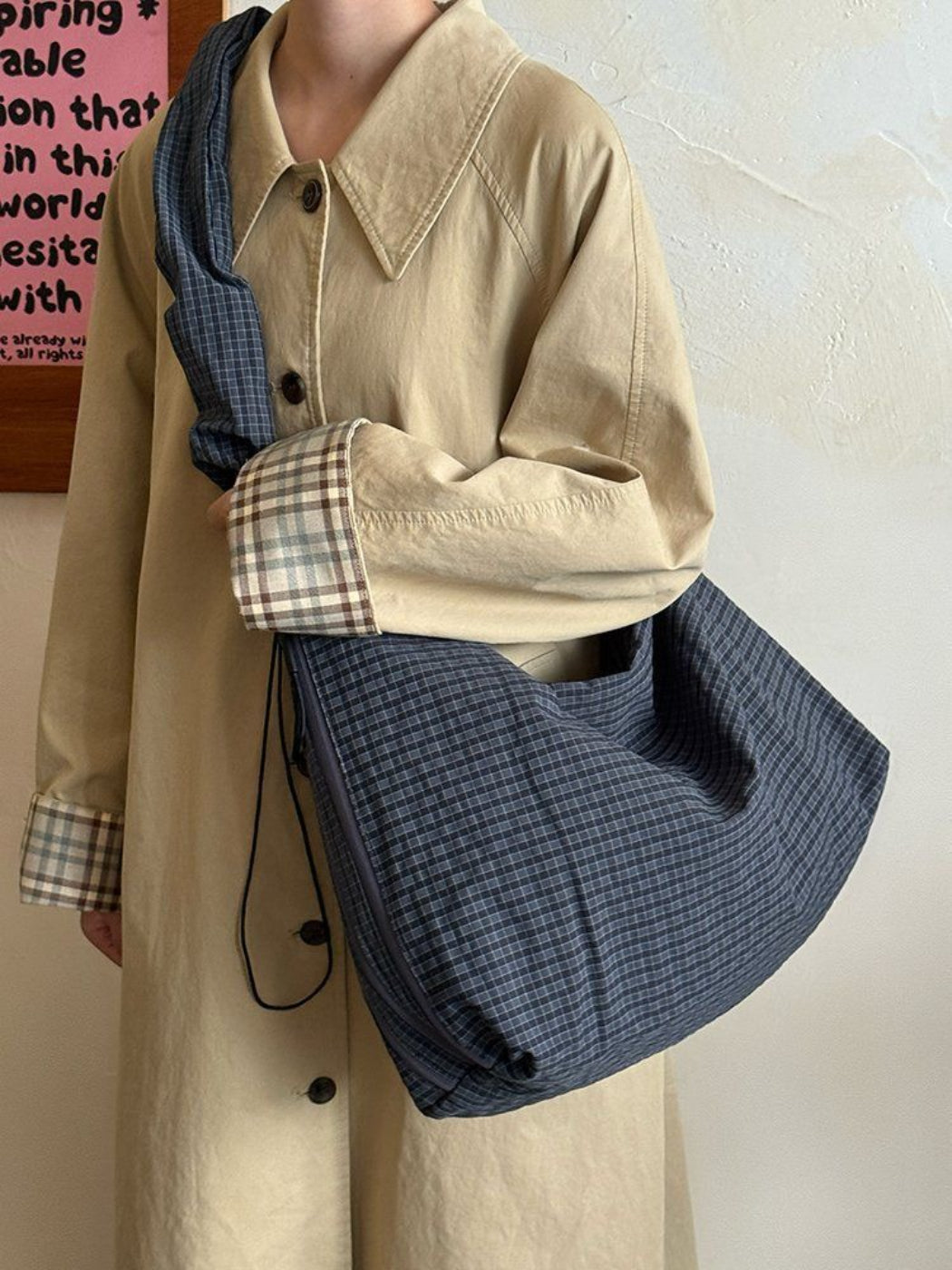 Cosbai - Casual Plaid Large Shoulder Bag