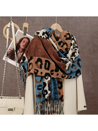Scarvii - Leopard Patchwork Tassel Winter Scarf