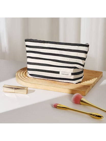 Cosbai - Striped Zipper Makeup Organizer Bag