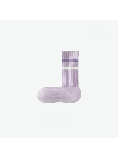 Rufia - Minimalist Ribbed Striped Cuffs Crew Socks