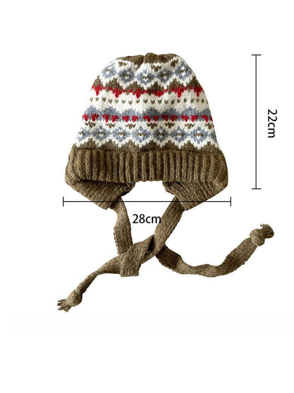 Haila - Bohemian Knitted Beanie with Earflaps & Tasseled Ties