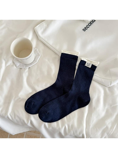 Rufia - Rolled Cuff Ribbed Casual Crew Socks