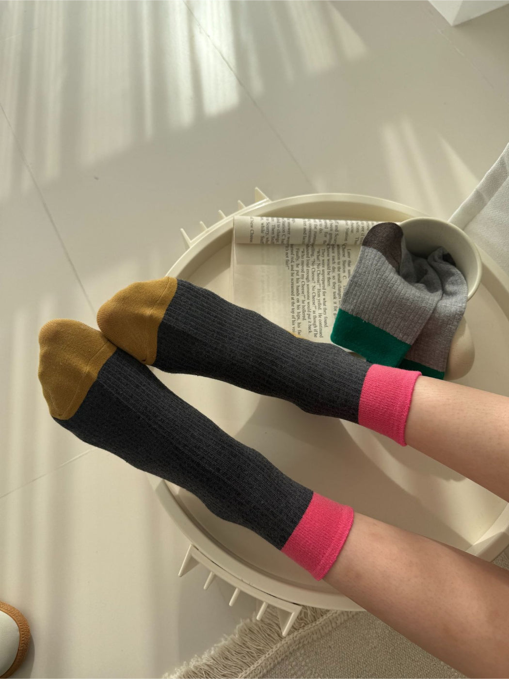 Rufia - Two Tone Ribbed Colorblock Crew Socks