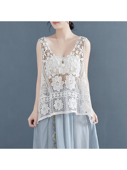 Crosa - Elegant Lace Hollow Out Sleeveless Vest