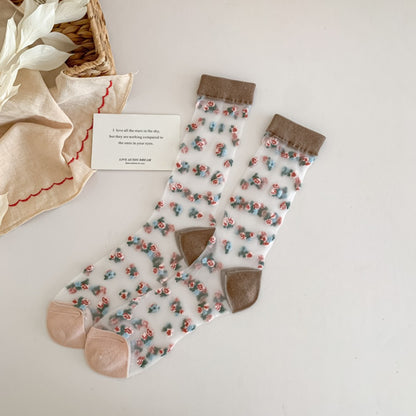 Rufia - Vintage Floral Pattern Sheer Socks