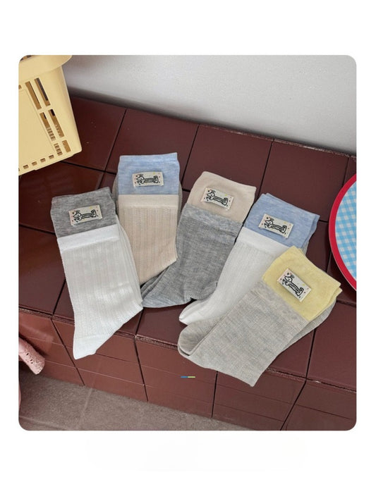 Rufia Cartoon Dog Tag Mesh Color Block Double Cuff Socks product photo 1
