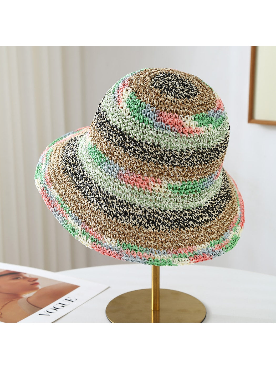 Haila - Openwork Stripe Summer Travel Bucket Hat