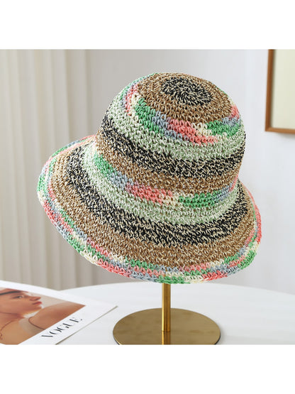 Haila - Openwork Stripe Summer Travel Bucket Hat