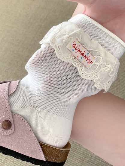 Rufia - Solid Lace Trim Mid-Calf Socks – Classic & Sweet