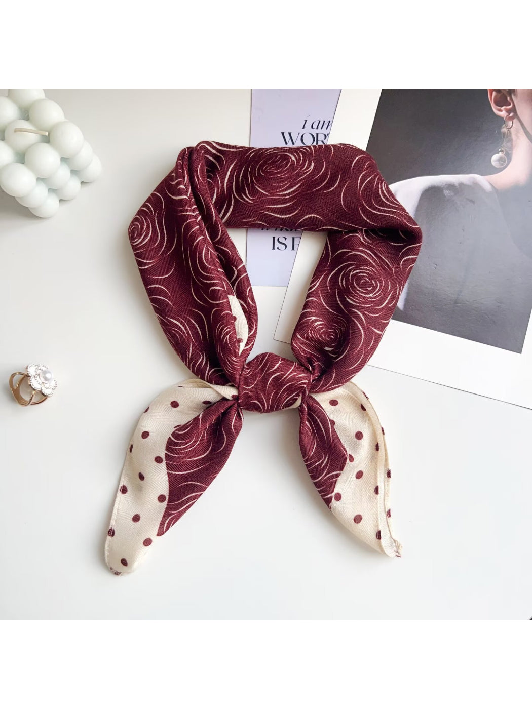 Scarvii - Floral Swirl Polka-Dot Border Square Scarf