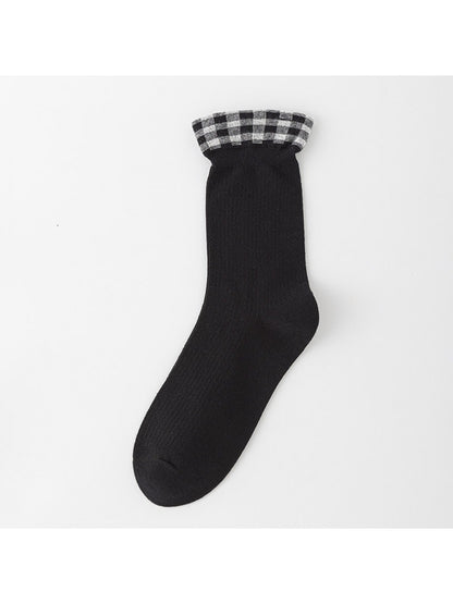 Rufia - Soft Ribbed Check Cuff Socks