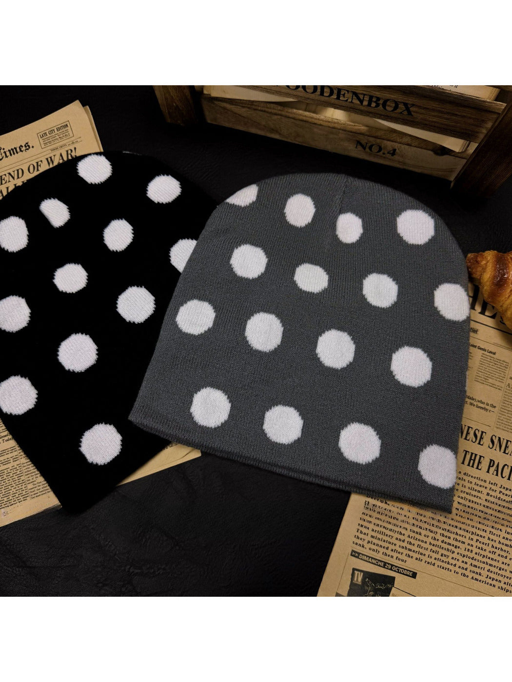 Haila - Polka Dot Knit Slouchy Beanie