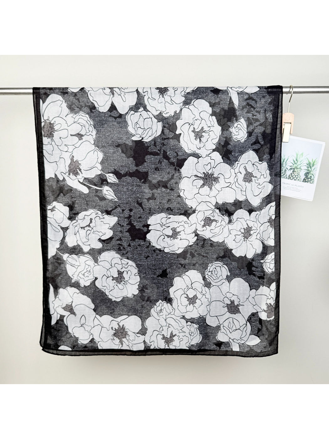 Scarvii Statement Flower Wrap Scarf draped over shoulders highlighting large floral motifs