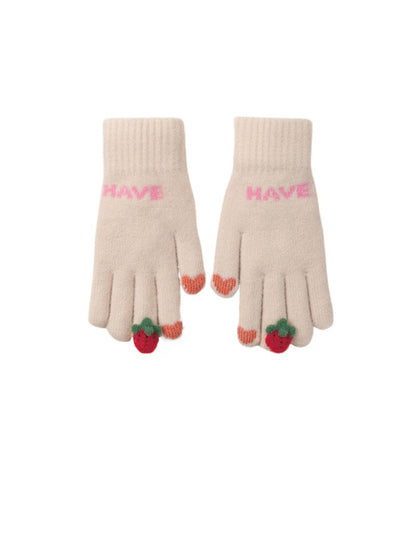 Gloving - Strawberry Detail Knit Texture Gloves