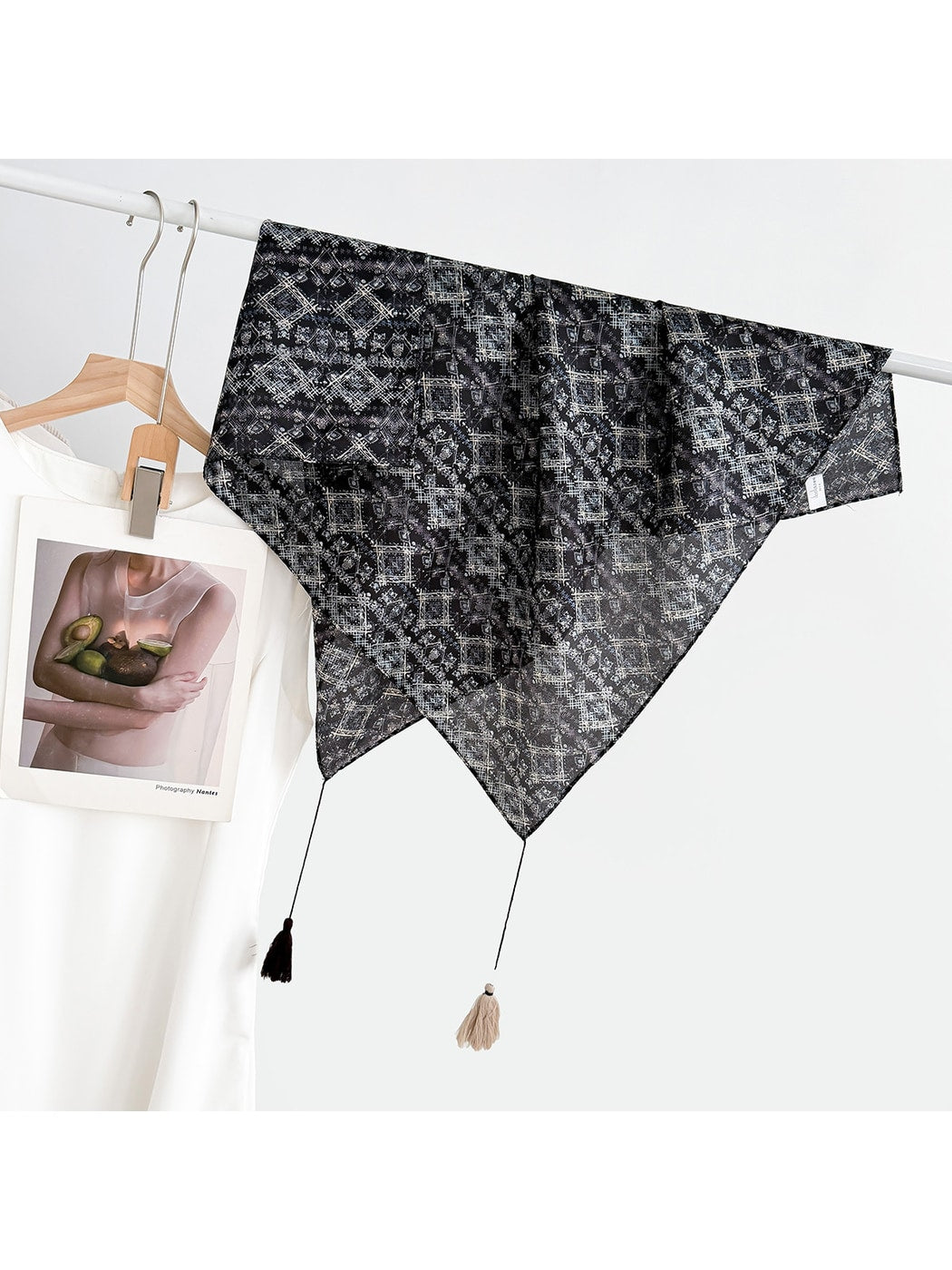 Scarvii - Elegant Print Tassel Square Scarf