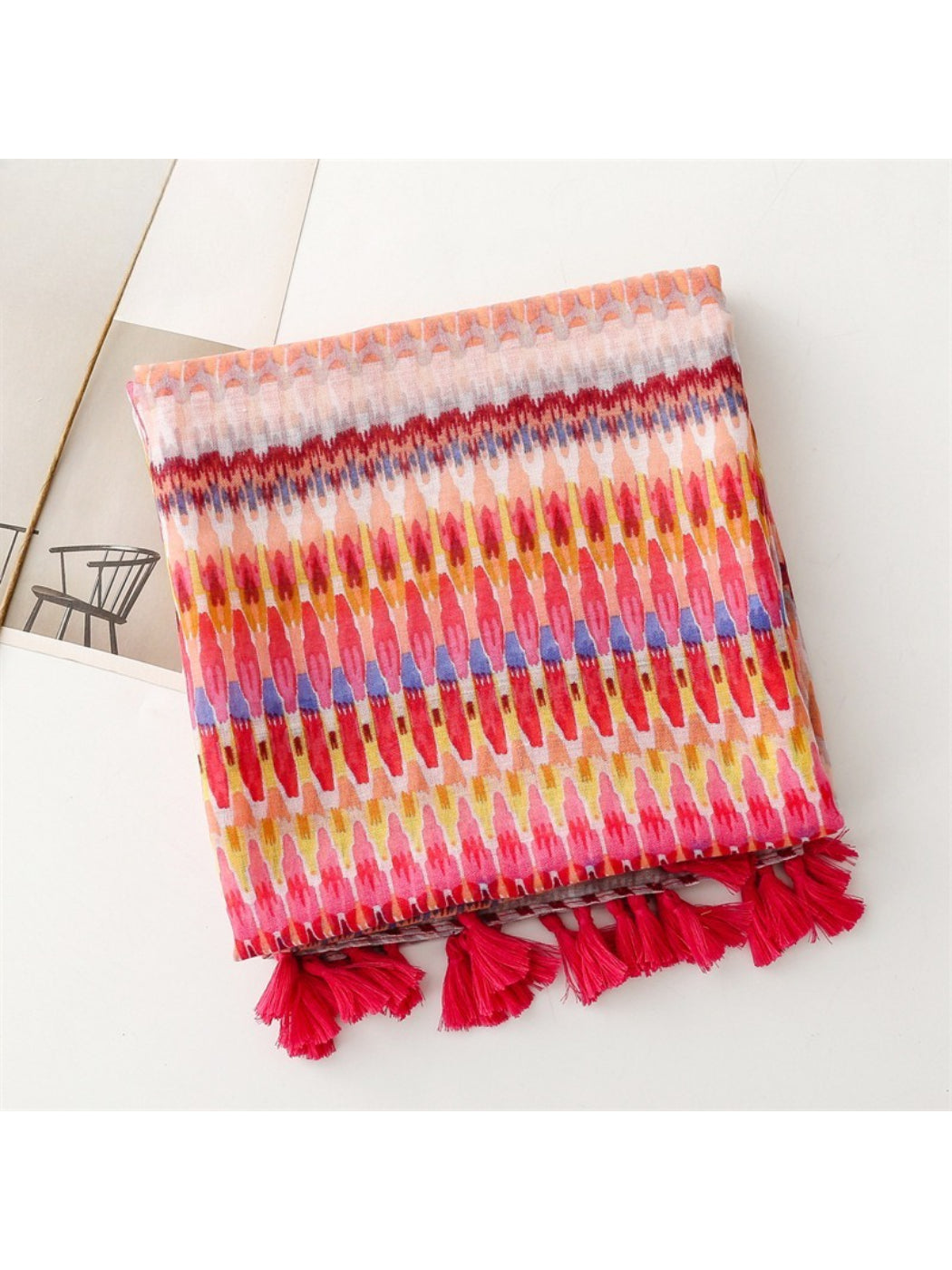 Scarvii - Textured Stripe Print Lightweight Scarf