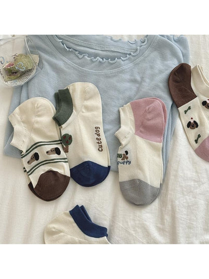 Rufia - Cute Tree and Dog Print Low Ankle Socks