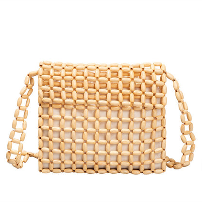 Cosbai - Wooden Bead Woven Crossbody Bag - Stylish & Classic