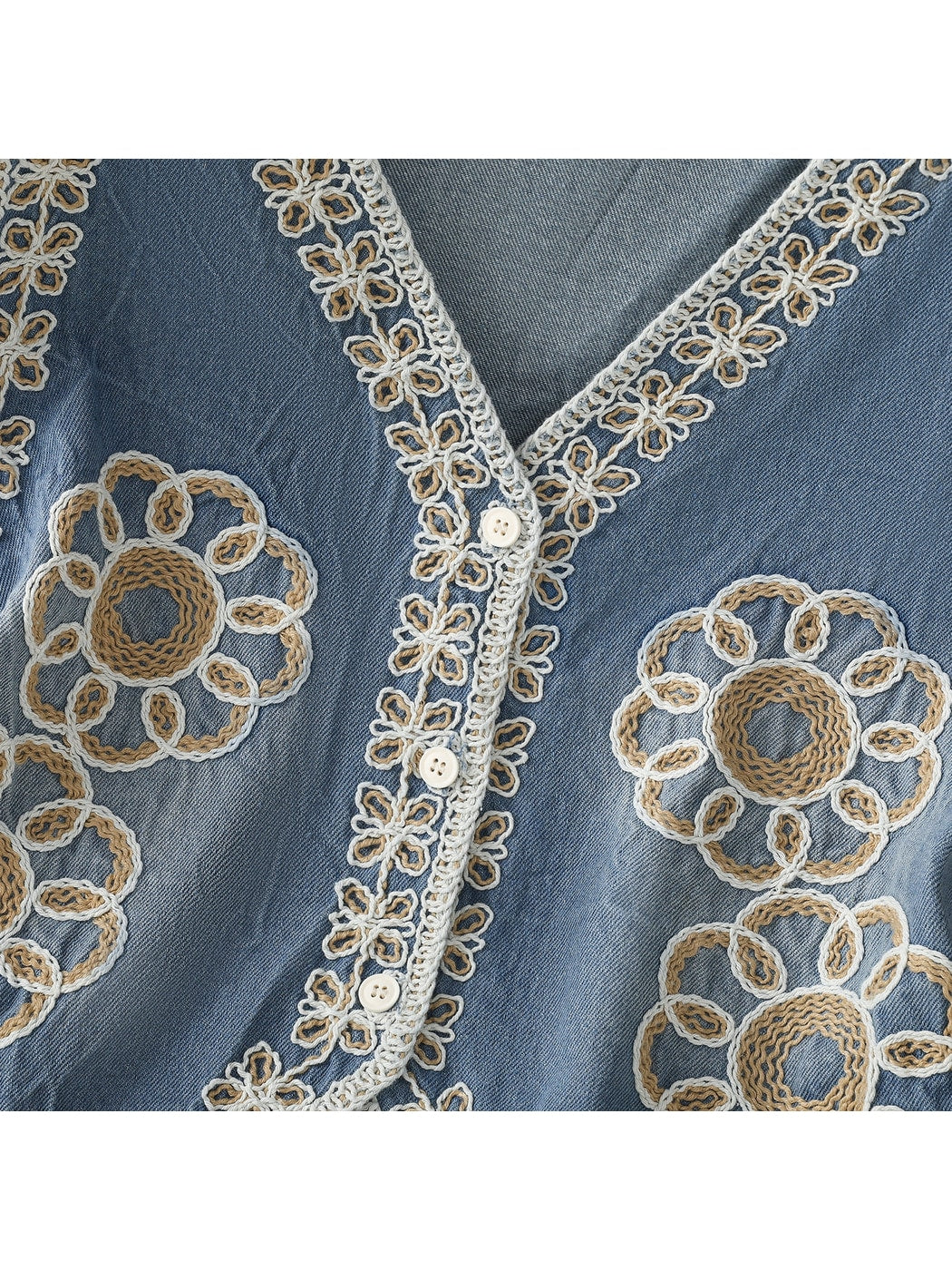 Crosa - Blue Floral Button Front V-Neck Vest Top