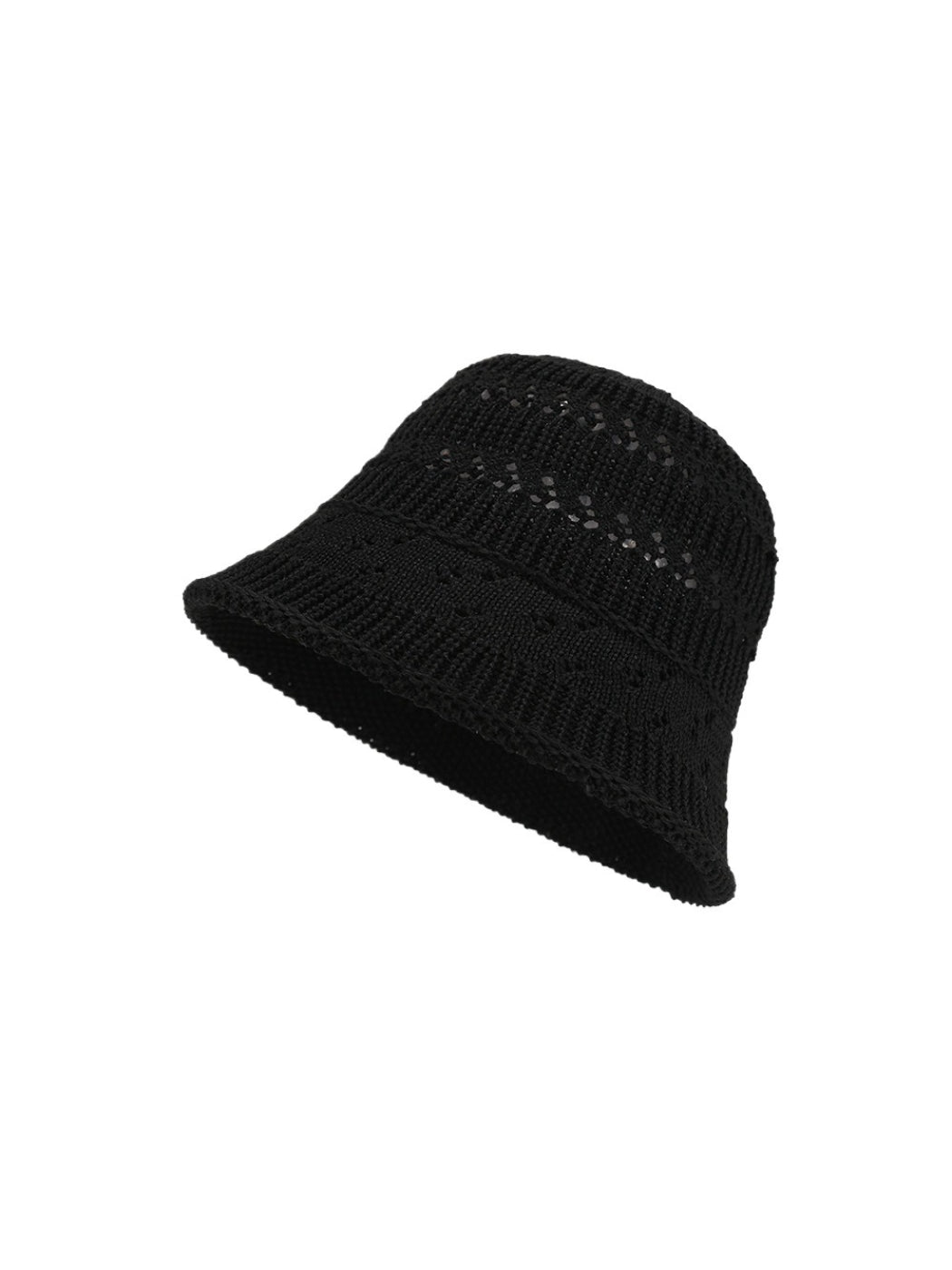 Haila bucket hat folded to display flexibility and knit lace details