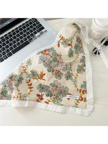 Scarvii - Lace-Trim Patchwork Triangle Scarf