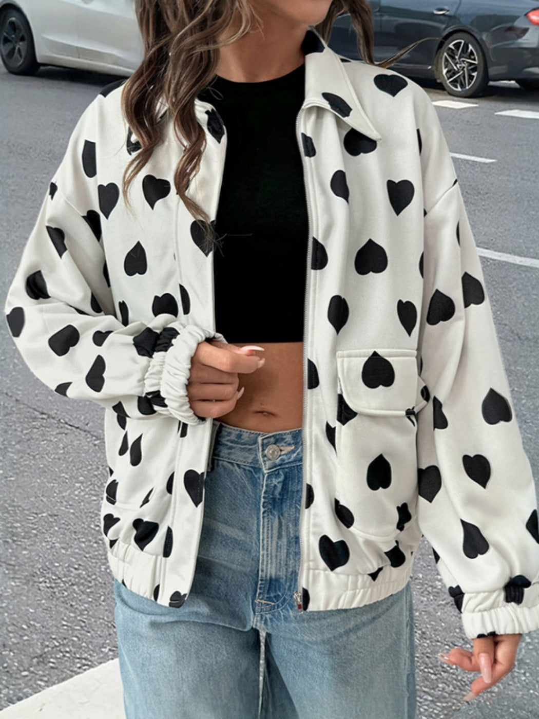 Crosa - Sweet Street Heart Zip Up Jacket Sweater