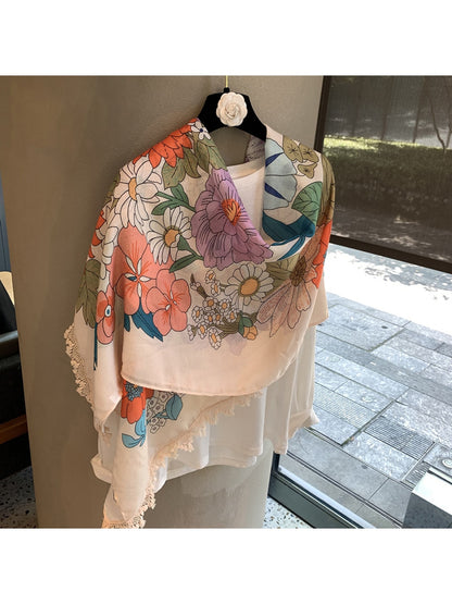 Scarvii - Floral Print Draped Layering Shawl Scarf