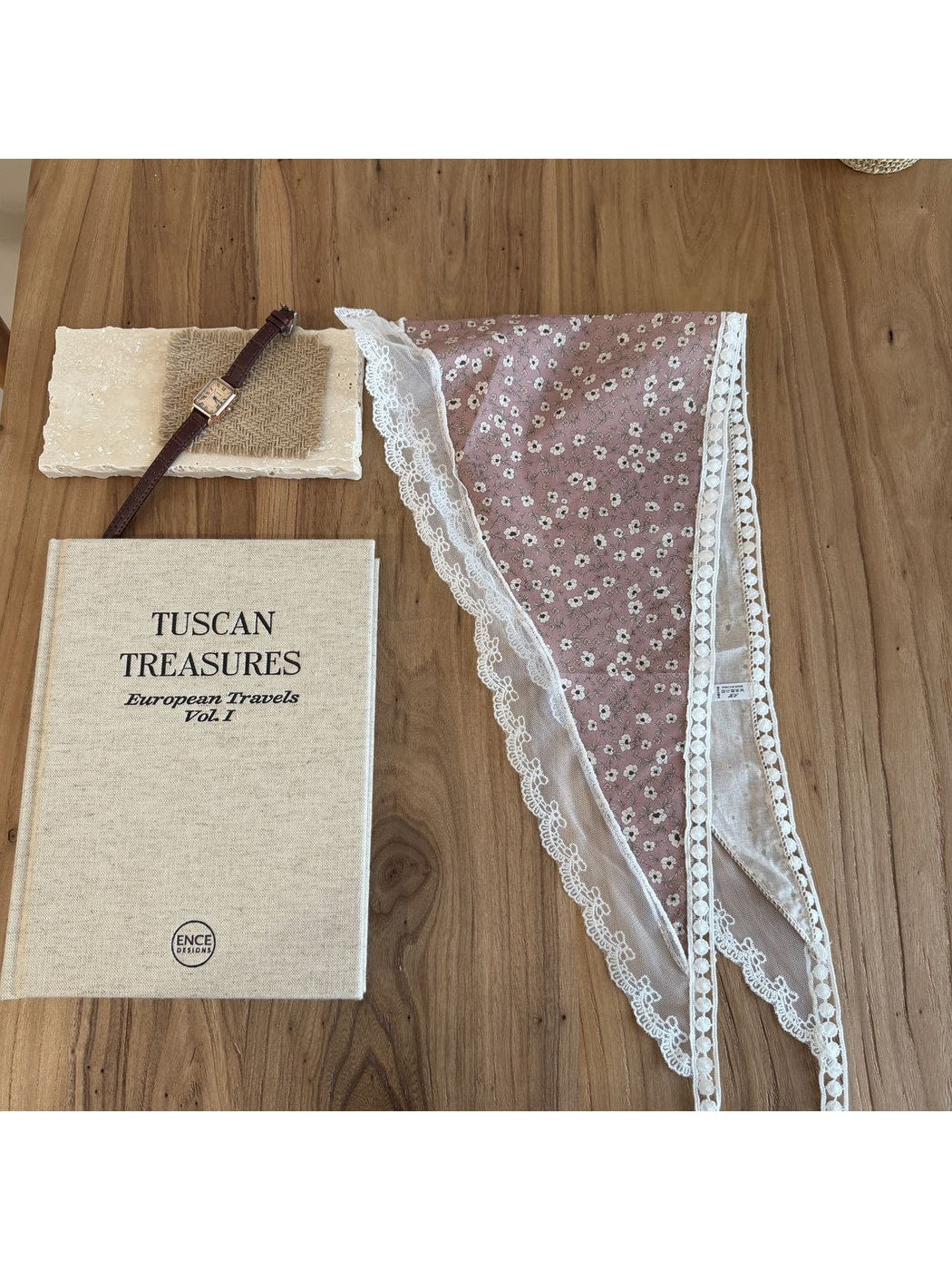 Scarvii - Floral Lace Trim Printed Triangle Bandana Scarf