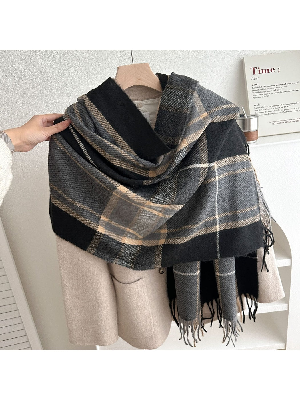 Scarvii - Soft-Tone Plaid Fringed Winter Scarf