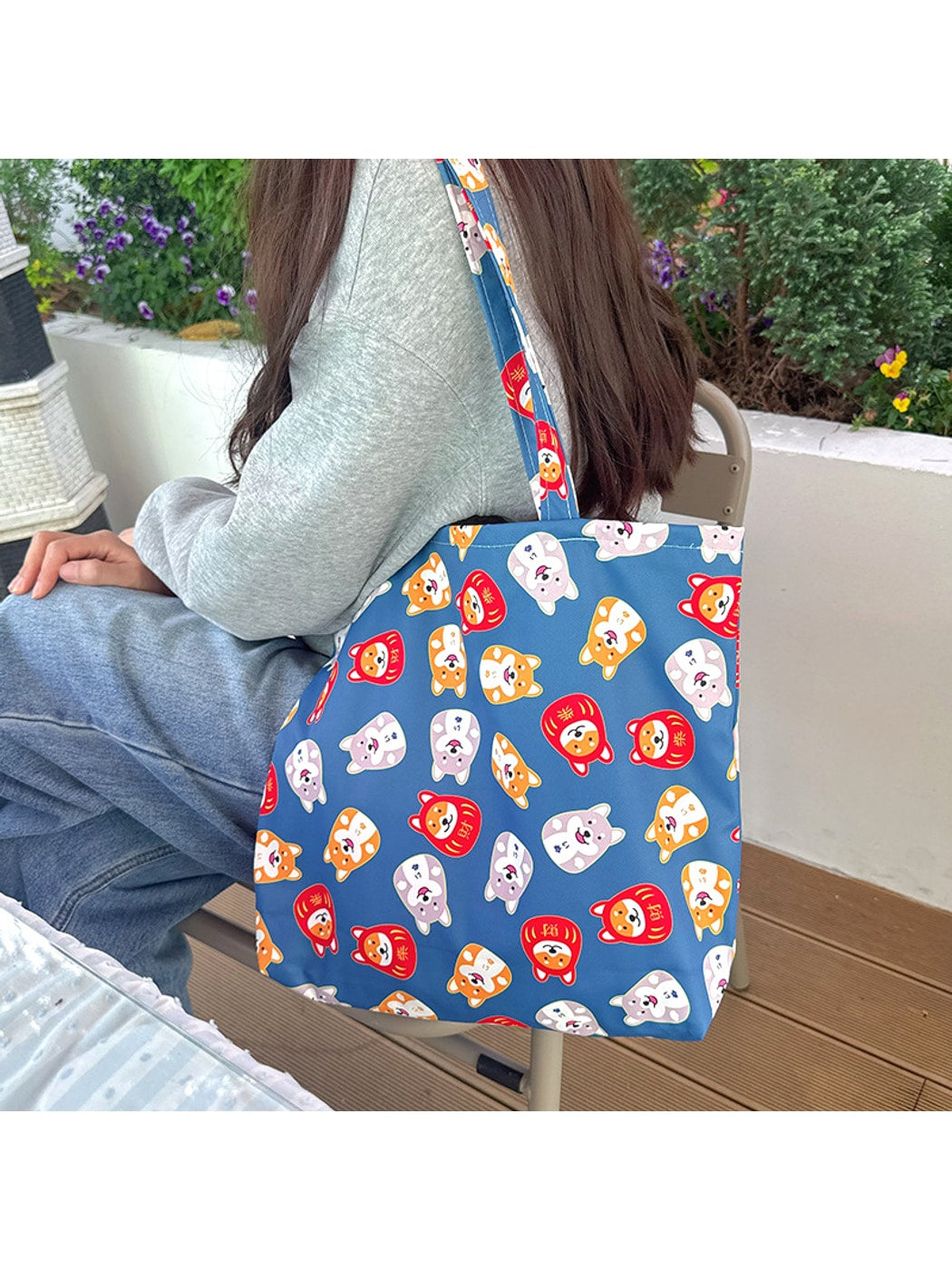 Cosbai - Shiba Inu Print Open-Top Daily Carry Bag