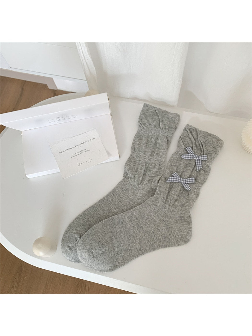Rufia - Elegant Plaid Bow Detail Crew Socks