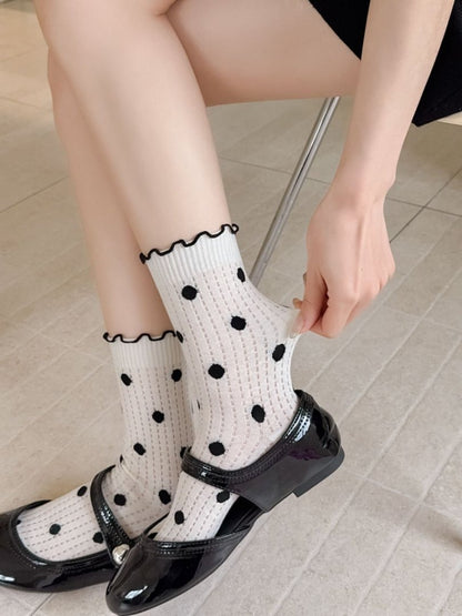 Rufia - Polka Dot Ruffle Edge Crew Socks