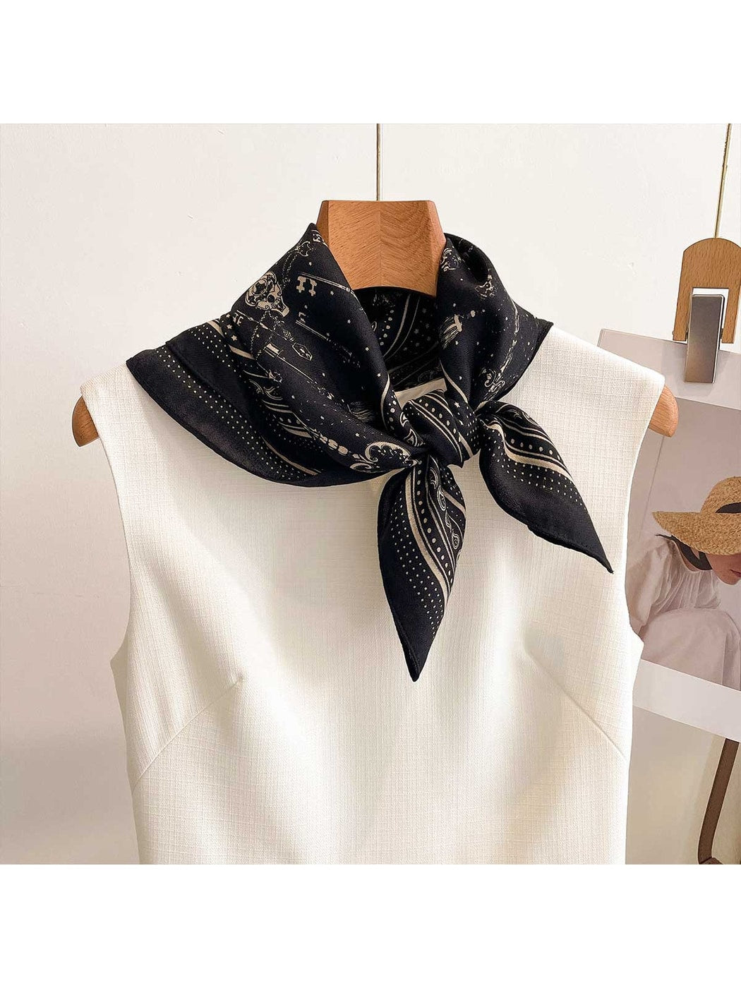 Scarvii - Muted Key Pattern Border Square Scarf