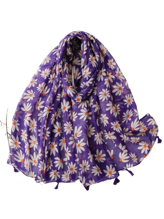 Scarvii Tiny Bloom Print Tassel Wrap folded showing floral pattern and tassel edges