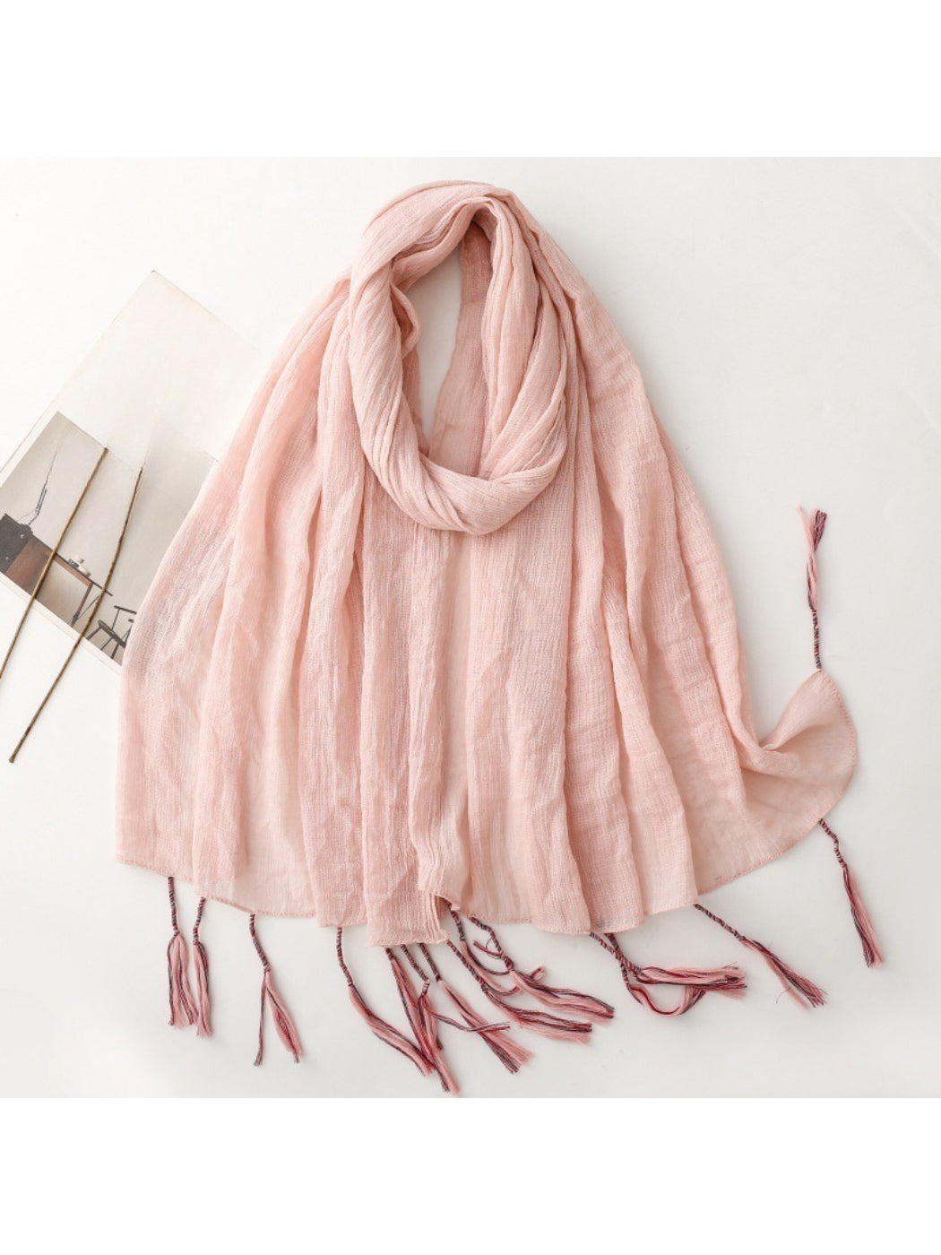 Scarvii - Light Crinkled Texture Tassel Edge Scarf