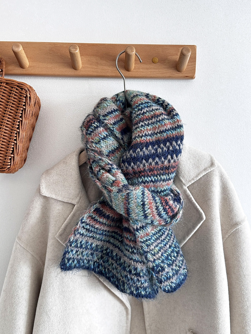 Scarvii - Fair Isle Stripe Textured Knit Scarf