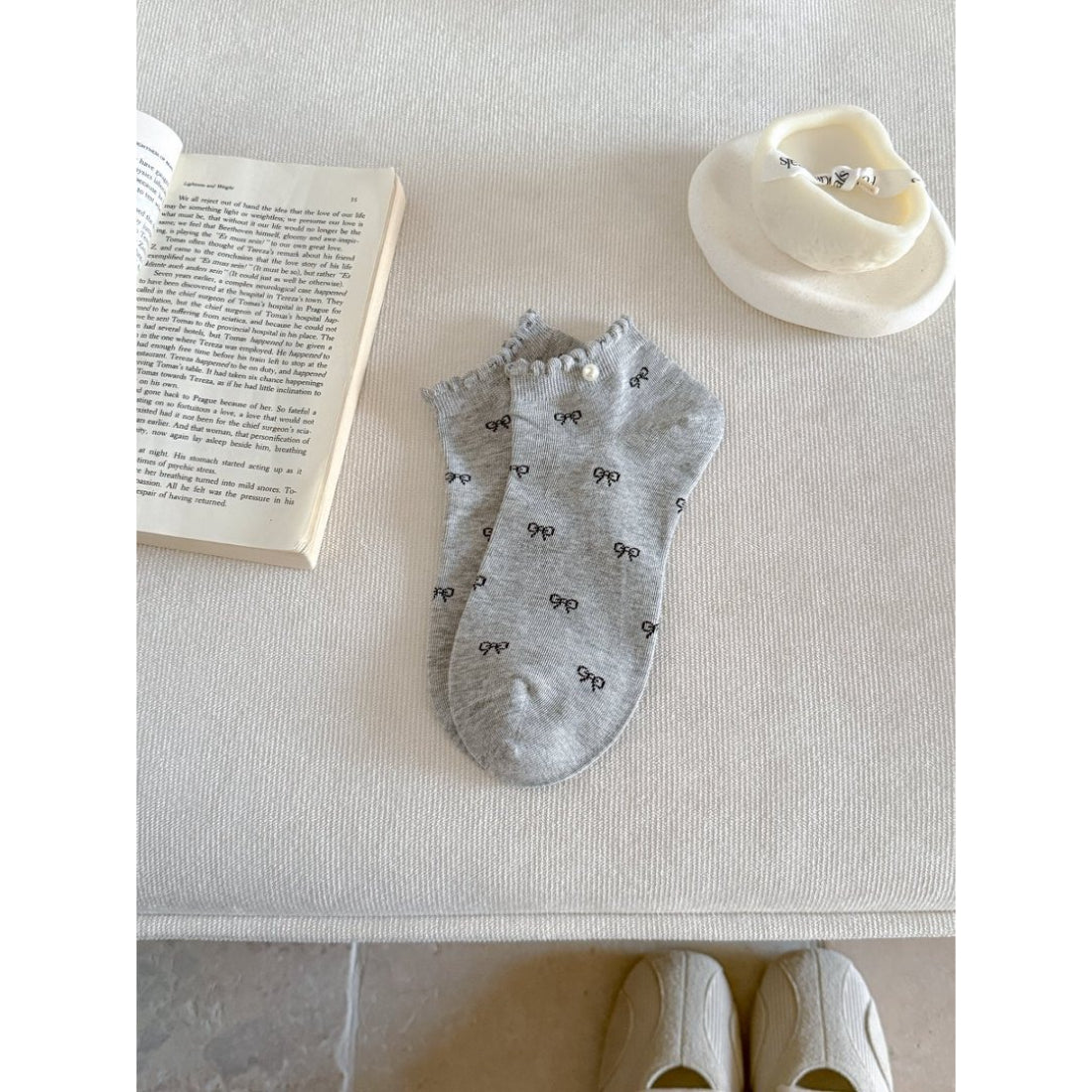Rufia no show socks worn with loafers, demonstrating discreet fit