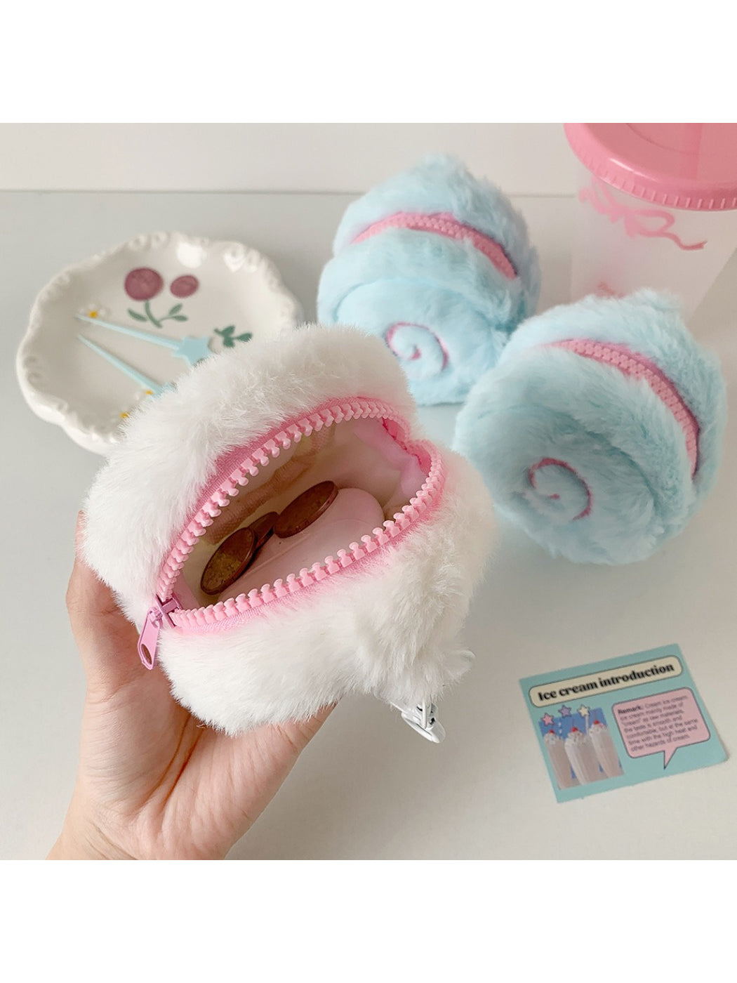 Cosbai - Embroidered Plush Coin Purse Charm Bag