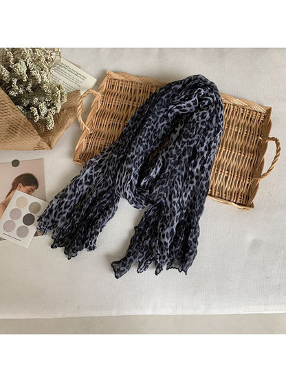 Scarvii - Crinkle Textured Scarf Shawl with Leopard Print