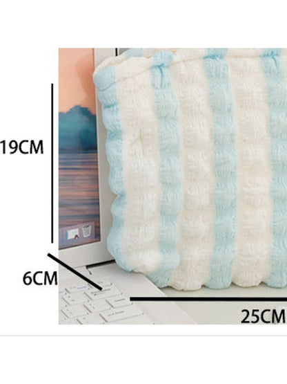 Cosbai - Puff-textured Solid Color and Stripes Zip Pouch