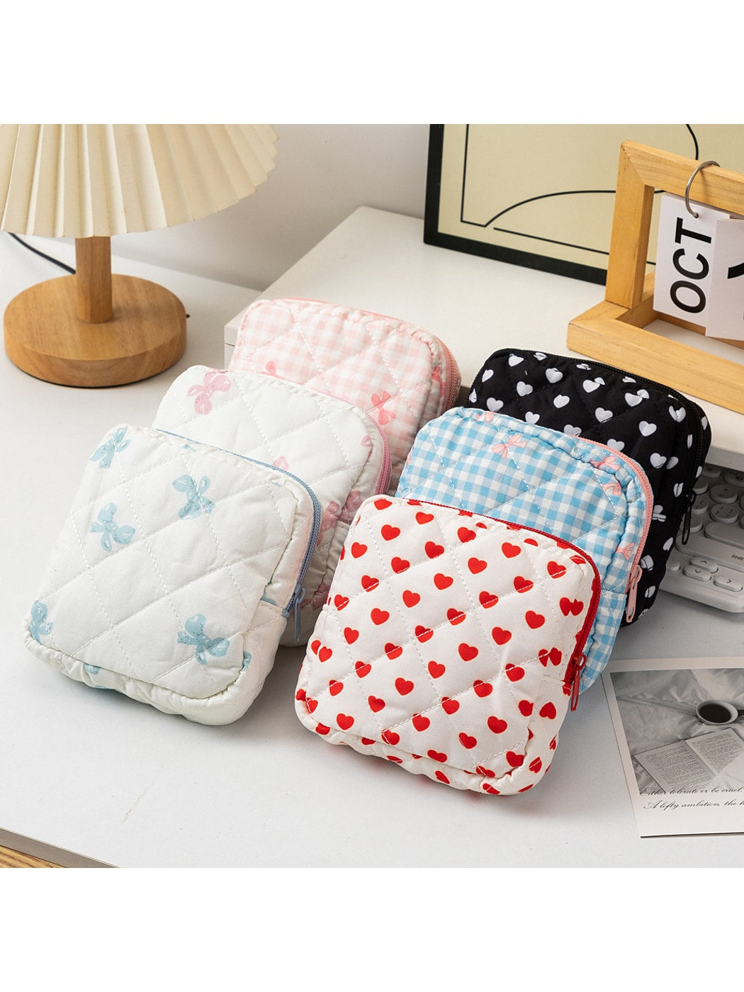 Cosbai - Bow and Heart Pattern Quilted Pouch