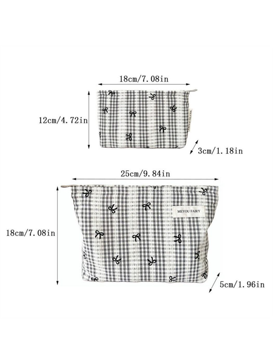 Cosbai gingham bow makeup pouch on a plain background