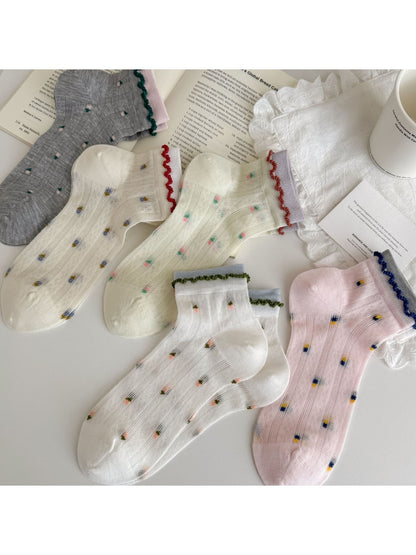 Rufia - Floral Contrast Trim Ankle Socks